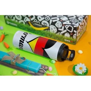 Germany flag, Πασχαλινή Λαμπάδα με Travel Tumbler θερμό με διπλό καπάκι (600ml, BPA free) & κερί αρωματικό πλακέ (30cm) (ΤΙΡΚΟΥΑΖ)