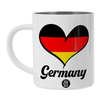 Germany flag, Λευκή Ανοξείδωτη Μεταλλική Κούπα 450ml - Διπλού Τοιχώματος 