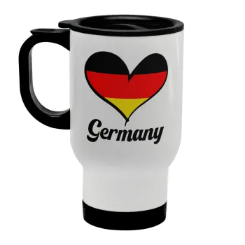 Germany flag, Κούπα ταξιδιού ανοξείδωτη με καπάκι, διπλού τοιχώματος (θερμό) λευκή 450ml