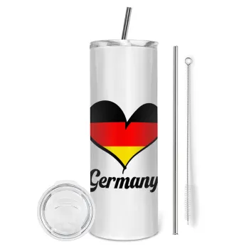 Germany flag, Tumbler ποτήρι θερμό από ανοξείδωτο ατσάλι 600ml, με μεταλλικό καλαμάκι & βούρτσα καθαρισμού