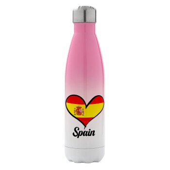 Spain flag, Μεταλλικό παγούρι θερμός Ροζ/Λευκό (Stainless steel), διπλού τοιχώματος, 500ml