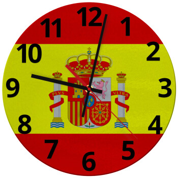 Spain flag, Ρολόι τοίχου γυάλινο (30cm)