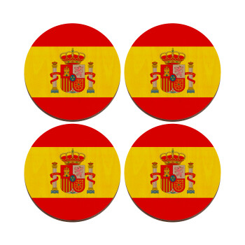 Spain flag, ΣΕΤ x4 Σουβέρ ξύλινα στρογγυλά plywood (9cm)