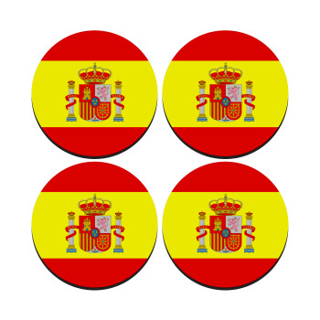 Spain flag, ΣΕΤ 4 Σουβέρ ξύλινα στρογγυλά (9cm)