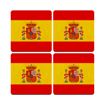 Spain flag, ΣΕΤ x4 Σουβέρ ξύλινα τετράγωνα plywood (9cm)