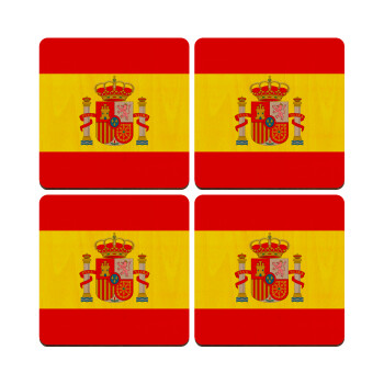 Spain flag, ΣΕΤ x4 Σουβέρ ξύλινα τετράγωνα plywood (9cm)