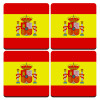 Spain flag, ΣΕΤ 4 Σουβέρ ξύλινα τετράγωνα (9cm)