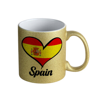 Spain flag, Κούπα Χρυσή Glitter που γυαλίζει, κεραμική, 330ml