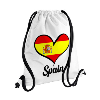 Spain flag, Τσάντα πλάτης πουγκί GYMBAG λευκή, με τσέπη (40x48cm) & χονδρά κορδόνια