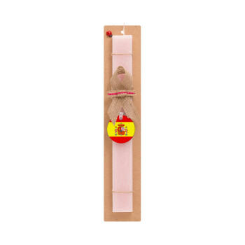 Spain flag, Πασχαλινό Σετ, ξύλινο μπρελόκ & πασχαλινή λαμπάδα αρωματική πλακέ (30cm) (ΡΟΖ)