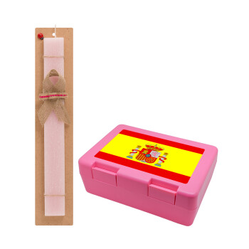 Spain flag, Easter Set, children's snack container PINK & scented flat Easter candle (30cm) (PINK)