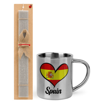 Spain flag, Easter Set, metallic thermal cup (300ml) & Easter aromatic flat candle (30cm) (GRAY)