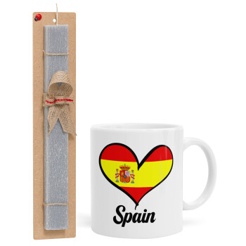 Spain flag, Πασχαλινό Σετ, Κούπα κεραμική (330ml) & πασχαλινή λαμπάδα αρωματική πλακέ (30cm) (ΓΚΡΙ)