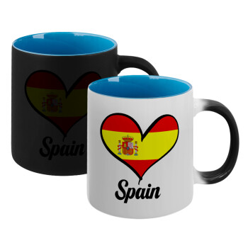 Spain flag, Κούπα Μαγική εσωτερικό μπλε, κεραμική 330ml που αλλάζει χρώμα με το ζεστό ρόφημα