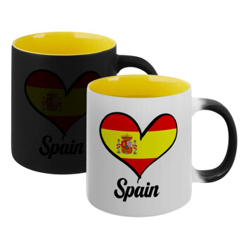 Spain flag, Κούπα Μαγική εσωτερικό κίτρινη, κεραμική 330ml που αλλάζει χρώμα με το ζεστό ρόφημα (1 τεμάχιο)