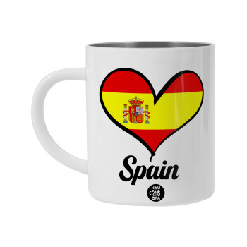 Spain flag, Λευκή Ανοξείδωτη Μεταλλική Κούπα 450ml - Διπλού Τοιχώματος 