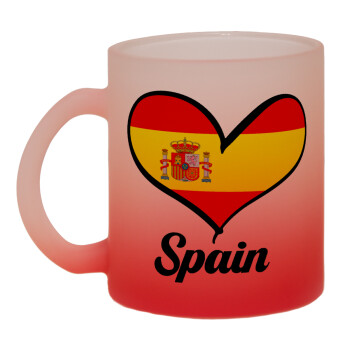 Spain flag, Κούπα γυάλινη δίχρωμη με βάση το κόκκινο ματ, 330ml
