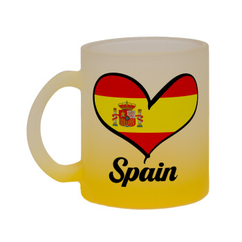 Spain flag, Κούπα γυάλινη δίχρωμη με βάση το κίτρινο ματ, 330ml