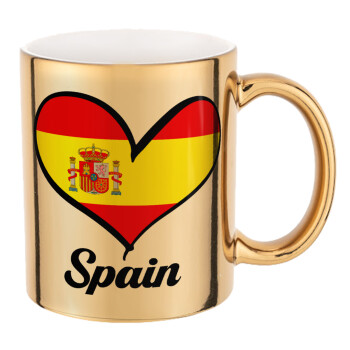Spain flag, Κούπα κεραμική, χρυσή καθρέπτης, 330ml
