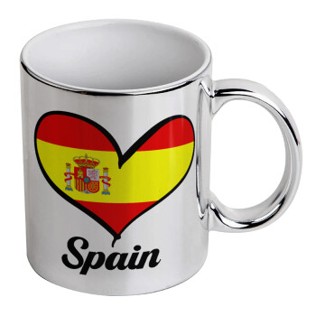 Spain flag, Κούπα κεραμική, ασημένια καθρέπτης, 330ml