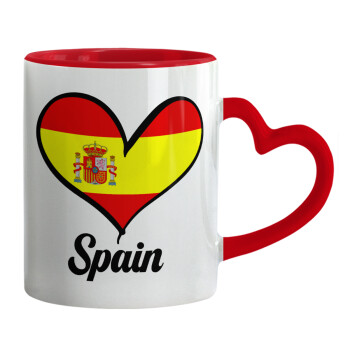 Spain flag, Κούπα καρδιά χερούλι κόκκινη, κεραμική, 330ml