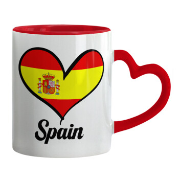 Spain flag, Mug heart red handle, ceramic, 330ml