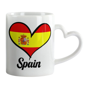 Spain flag, Κούπα καρδιά χερούλι λευκή, κεραμική, 330ml