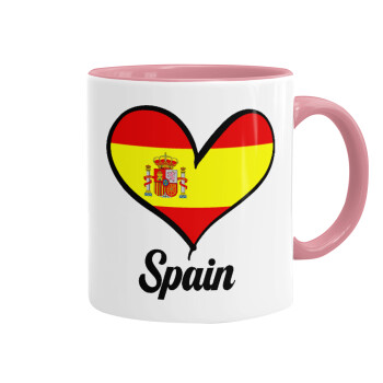 Spain flag, Κούπα χρωματιστή ροζ, κεραμική, 330ml