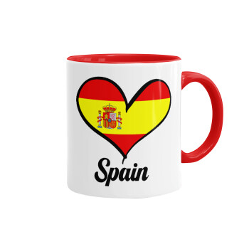 Spain flag, Κούπα χρωματιστή κόκκινη, κεραμική, 330ml