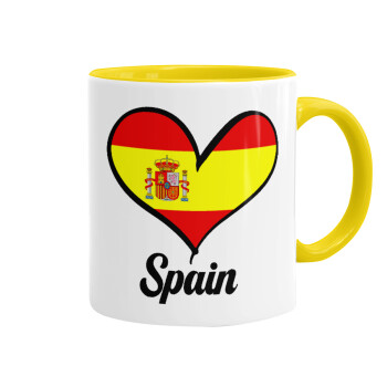 Spain flag, Κούπα χρωματιστή κίτρινη, κεραμική, 330ml