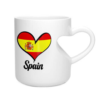 Spain flag, Κούπα καρδιά λευκή, κεραμική, 330ml