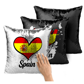Spain flag, Μαξιλάρι καναπέ Μαγικό Μαύρο με πούλιες 40x40cm περιέχεται το γέμισμα
