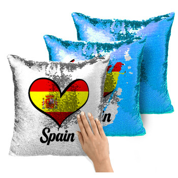 Spain flag, Μαξιλάρι καναπέ Μαγικό Μπλε με πούλιες 40x40cm περιέχεται το γέμισμα