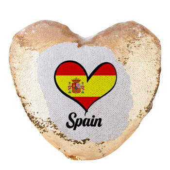 Spain flag, Μαξιλάρι καναπέ καρδιά Μαγικό Χρυσό με πούλιες 40x40cm περιέχεται το  γέμισμα