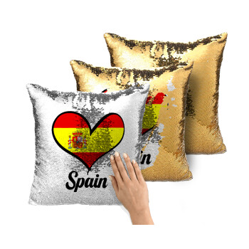 Spain flag, Μαξιλάρι καναπέ Μαγικό Χρυσό με πούλιες 40x40cm περιέχεται το γέμισμα