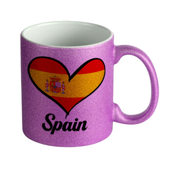 Spain flag, Κούπα Μωβ Glitter που γυαλίζει, κεραμική, 330ml