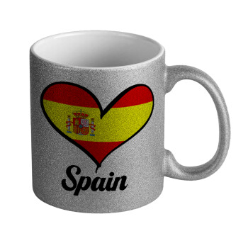 Spain flag, Κούπα Ασημένια Glitter που γυαλίζει, κεραμική, 330ml