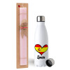 Easter Set, metallic stainless steel water bottle (750ml) & scented flat Easter candle (30cm) (PINK)