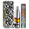Easter Set, metallic stainless thermos flask (500ml) & scented flat Easter candle (30cm) (GRAY)