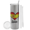 Tumbler stainless steel Silver 600ml, with metal straw & cleaning brush