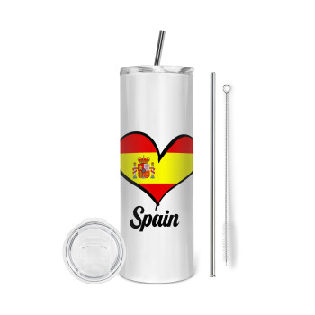 Spain flag, Tumbler stainless steel 600ml, with metal straw & cleaning brush