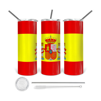 Spain flag, 360 Eco friendly ποτήρι θερμό (tumbler) από ανοξείδωτο ατσάλι 600ml, με μεταλλικό καλαμάκι & βούρτσα καθαρισμού