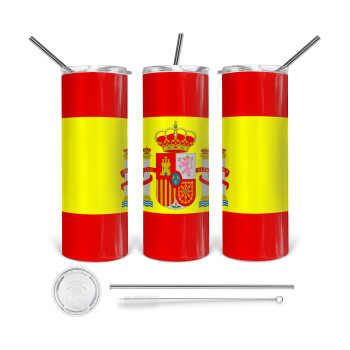 Spain flag, Tumbler stainless steel 600ml, with metal straw & cleaning brush
