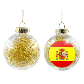 Spain flag, Χριστουγεννιάτικη μπάλα δένδρου διάφανη με χρυσό γέμισμα 8cm