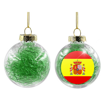 Spain flag, Χριστουγεννιάτικη μπάλα δένδρου διάφανη με πράσινο γέμισμα 8cm
