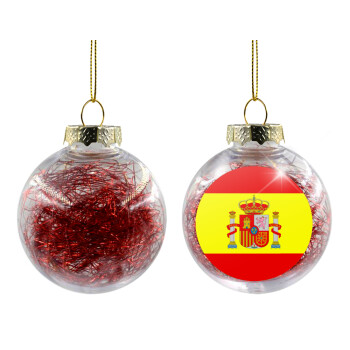 Spain flag, Χριστουγεννιάτικη μπάλα δένδρου διάφανη με κόκκινο γέμισμα 8cm