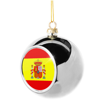 Spain flag, Χριστουγεννιάτικη μπάλα δένδρου Ασημένια 8cm