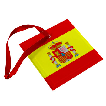 Spain flag, Χριστουγεννιάτικο στολίδι γυάλινο τετράγωνο 9x9cm