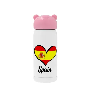 Spain flag, Pink stainless steel thermal flask, 320ml
