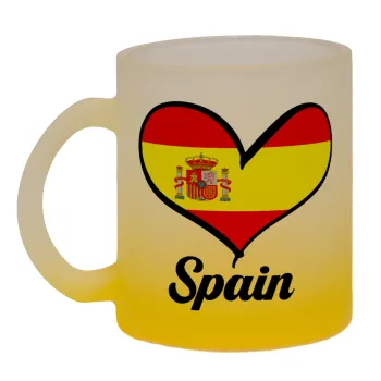 Spain flag, Κούπα γυάλινη δίχρωμη με βάση το κίτρινο ματ, 330ml